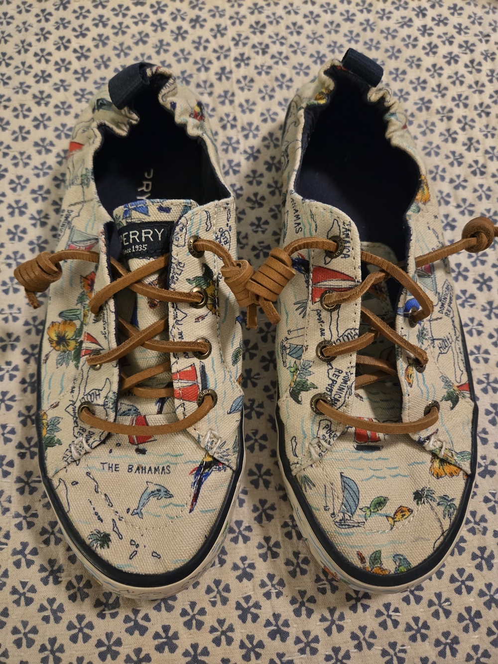 Sperry Tropical Print Canvas Boat Shoes with Tan Laces